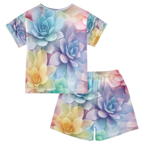 senya Short Sleeve Pajamas Sets Summer Cotton Sleepwear Succulent Cactus Pattern2