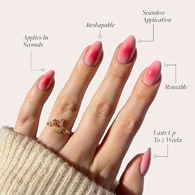 Glamnetic Press On Nails - Blushing Aura | Short Almond Trendy Pink with Ombre Center Fake Nails in a Glossy Finish | 15 Sizes - 30 Nail Kit with Glue