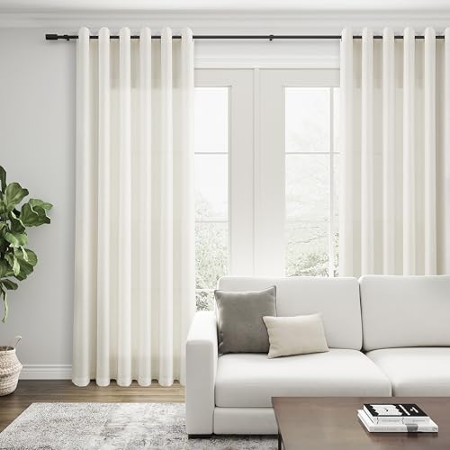 Image of Extra Wide Cream Linen Grommet Curtains 96 Inches Length 8FT for Living Room Sliding Glass Door Ivory Semi Sheer Curtain Light Filtering Drapes Floor to Ceiling Length 2 Panel Decor Natural 70x96