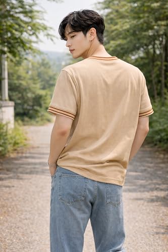Image of London Hills Men's Solid Round Neck t Shirt for man | Tshirt for man | Mens Tshirt | t Shirt | Tshirts for Men,| Men t-Shirts with Contrast Tipping | Round Neck t Shirts for menn