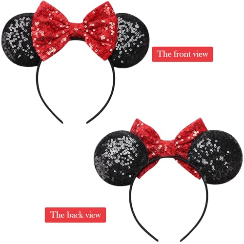 Image of DRESHOW Mouse Ears Bow Headbands Minnie Ears Headband Glitter Party Decoration Cosplay Costume for Women