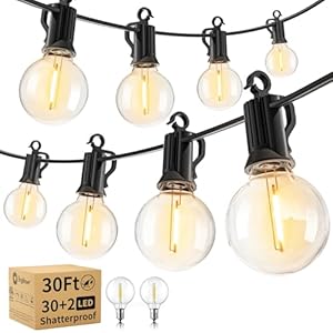 Brightown Outdoor String Lights – Waterproof Globe Patio Lights 30 Ft with 30 G40 Shatterproof LED Bulbs, Connectable Commercial Hanging Light for Backyard, Bistro, Porch, Cafe, Deck, Garden
