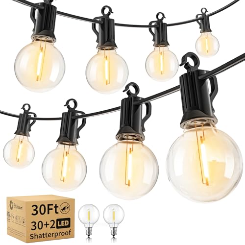 Brightown Outdoor String Lights – Waterproof Globe Patio Lights 30 Ft with 30 G40 Shatterproof LED Bulbs, Connectable Commercial Hanging Light for Backyard, Bistro, Porch, Cafe, Deck, Garden