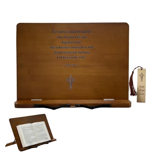 Adjustable Bamboo Bible Stand with Page Clips