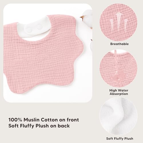 Image of Bearmoss Muslin Baby Bibs for Drooling & Teething Cotton Drool Bib 6 Pack | Soft Absorbent Adjustable Bibs for Unisex Boys and Girls,Easy to Clean for Infant,Toddler, Newborn,Wider design,0-36 Months