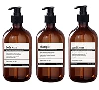 Abriclo 3er Seifenspender Set, 500ml Seifenspender Dusche Pumpspender Nachfüllbarer Kunststoff-Lotionsspender mit Wasserdichten 8er Kategorie Etikett für Dusche/Küche/Badezimmer Bad– Braun