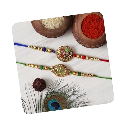 Image of eCraftIndia Set of 2 Beautiful Kundan Pearls Beads Designer Rakhis with Roli Chawal Pack