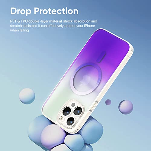 Image of eller sante Zurich MAGPRO Gradient Colored for iPhone 14 Pro Case Cover, Transparent, 6 Feet Drop Protection, Shockproof, Scratch Resistant, Slim, Compatible with MagSafe Back Cover - Purple
