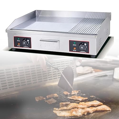 Plancha de asar eléctrica comercial, plancha de asar para encimera 3000W acero inoxidable Teppanyaki Grill Plancha de asar eléctrica grande para cocina de restaurante