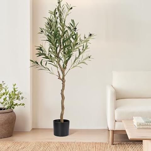 Romantic Season Artificial Olive Tree 4FT - Faux Olive Tree Artificial Indoor for Home Decor Living Room Decor, Tall Fake Plants Olive Tree with Lifelike Branch & Greener Leaves & Ripe Fruits Cover