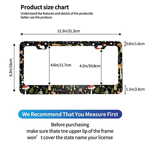 Mushroom License Plate Frame Aluminum License Plate Covers Metal Tag Novelty Car Plate Standard Size With Screw Caps Car Decorative Accessories For Men Women 12"X6" #TOP2