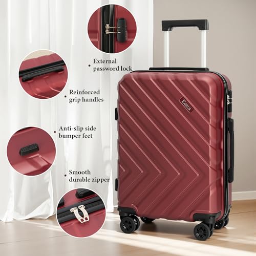 Image of 3 piece Carry on luggage 22x14x9 airline approved Vermilion