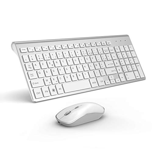 JOYACCESS Clavier Souris sans Fil, Souris et Clavier Rechargeable,Portable Silencieux 2400 DPI Souris,Modèle Compact Ergonomique Taille Normale Créé pour PC/Laptop (Disposition AZERTY)