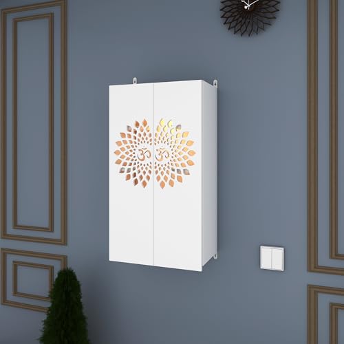 Image of Anikaa Engineered Wood Spirit LED Light Wall Temple Shelf Puja Stand Pooja Modern Designe Temple Mandir for Office & Home Decoration - White (D.I.Y - Do-It-Yourself)