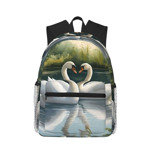 Sac à dos voyage imprimé cygnes blancs sur le lac style unique taille unique noir