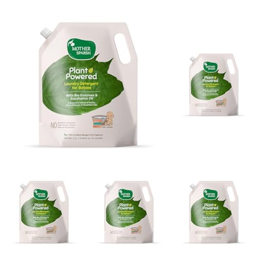 Image of Mother Sparsh Plant Powered Baby Laundry Liquid Detergent (2.2 litres) with Bio - Enzymes and Eucalyptus Oil | Natural Baby Detergent Without Dyes & Optical Brighteners (Pack of 5)