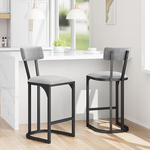GarveeHome Bar Stools Set of 2, Counter Height Bar Stools, Curved Back with Metal Frame Island Chairs with Upholstered Modern Tall Barstools Counter S