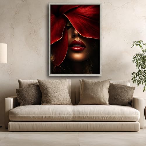 Tableau fleur rouge grand format sans cadre mur vide
