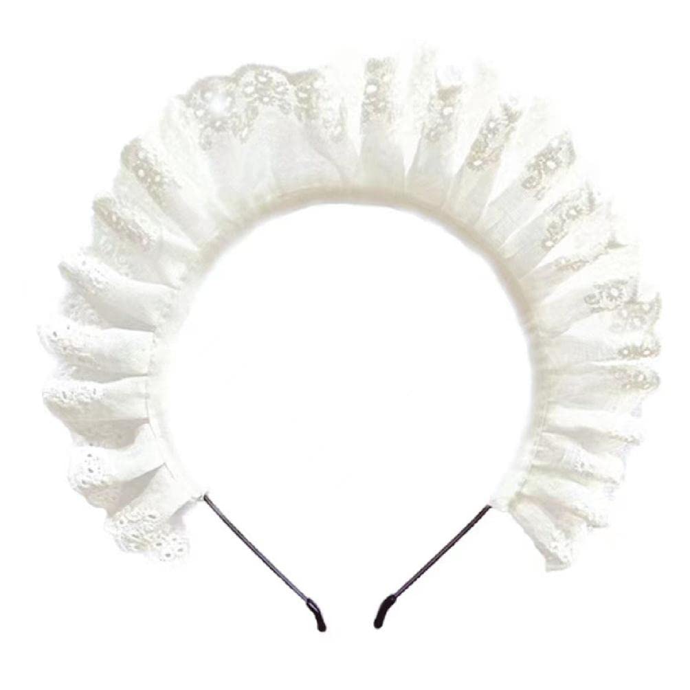 Driibubur Women's White Delicate Headband Elegant Hollow Out Pattern Pleated Laces Hair Hoop Party Headpiece Cosplay Costume Props For Headband Maid Headband Color Pleated Lace Headbands For