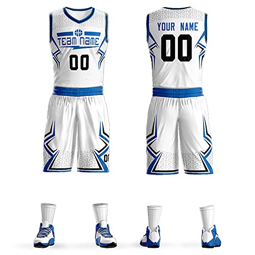 Custom Men Youth Basketball Jersey Shorts Sports Shirts Uniform Printed Name Number Big Size White/Blue/Black-02