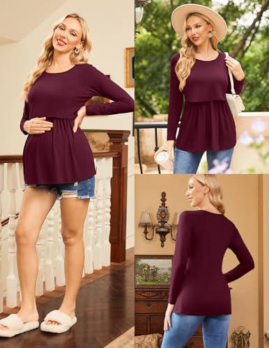 image for Ekouaer Women's Nursing Tops Long Sleeve Nursing Shirts Double Layer M