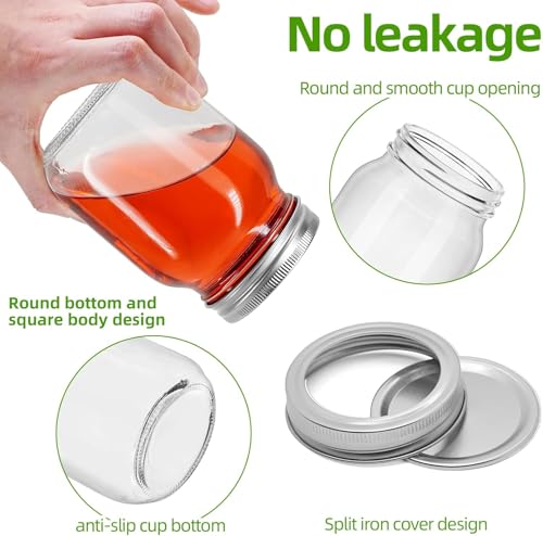 Image of ALEITO 500ml Wide Mouth Mason Jars, 6-Pack Mason Jars 16oz for Pickling, Canning, Fermenting and Food Storage, Microwave & Dishwasher Safe