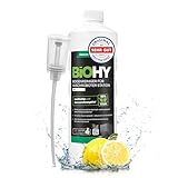 BiOHY Bodenreiniger für Wischroboter Station mit Frischeduft (1l Flasche) + Dosierer | Reinigungsmittel Konzentrat für alle Wisch & Saugroboter mit Nass-Funktion | Schaumarm & Streifenfrei