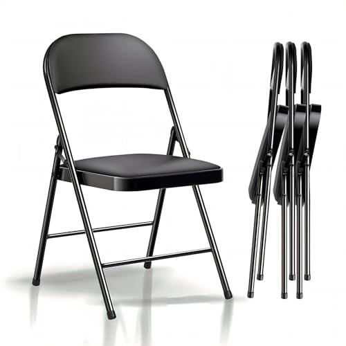 Fenbeli Folding Chairs with Padded Seats - 4 Pack Padded Folding Chair with Steel Frame for Home and Office, Indoor and Outdoor Events, 330 Pound Capacity (Black, Set of 4)