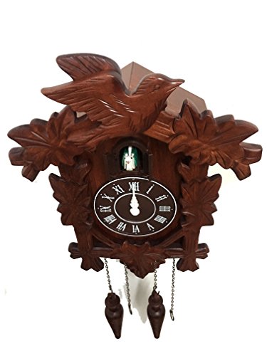 Image of Rylai Vintage Wall Clock Handcrafted Wood Cuckoo Clock-N.DIM. 13x9.5 in | Large Size 13x9.5 Inch Traditional Germany Design Volume Control Coo-Coo Auto Night Sensor Brown /White
