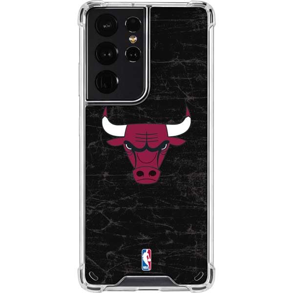 Skinit Clear Phone Case Compatible with Galaxy S21 Ultra 5G - Officially Licensed NBA Chicago Bulls Black Distressed Design