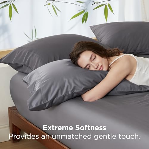 Bedsure Pillow Cases Standard Size, Cooling Pillow Cases, Rayon Derived from Bamboo Dark Grey Pillowcases Standard Set of 2, Breathable & Soft Bedding Pillow Cover with Envelope Closure, 20x26 Inches