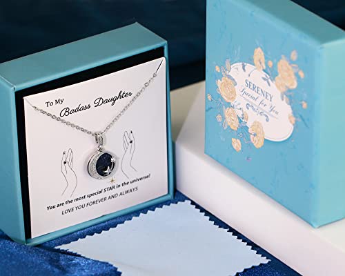 Sereney Badass Daughter Gifts from Dad Mom, Silver Moon Star Daughter Necklace from Dad, Father Daughter Necklaces as Daughter Birthday Gift, Mother Daughter Jewelry as Christmas Gifts for Daughter