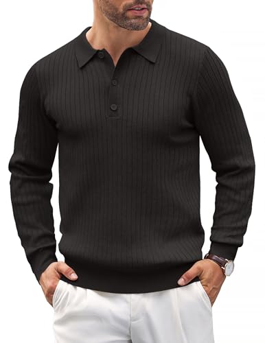 Coofandy Mens Knit Polo Shirts Casual Long Sleeve Classic Polo Shirts Button Down Golf Shirts cover