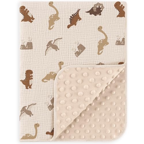 Image of Susurration Baby Blanket for Unisex Boys Girls, Soft Nursery Minky Blanket with Muslin Cotton Front and Dotted Fleece Back, Receiving Blanket for Baby Newborn Infant, 30x40inch (Dinosaur)