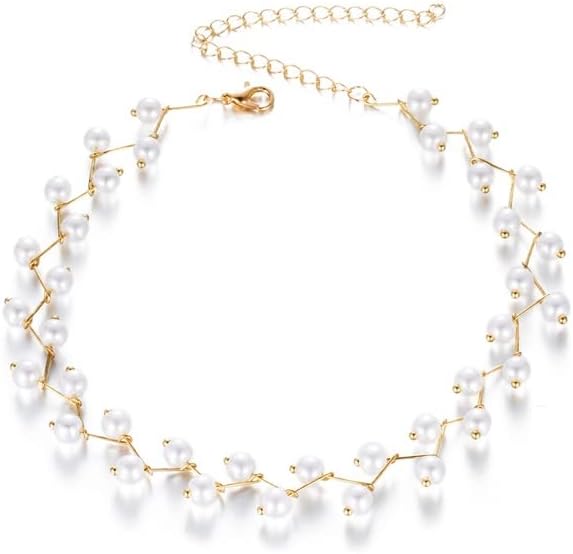 トレンディなステートメントネックレスチャーム 模造パールビーズチョーカーネックレス 女性用 Kolye Collier Femme