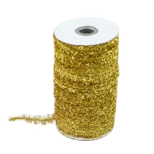 25 Yard Christmas Tinsel Ribbon, Yellow Metallic Thin Garland, Mini Glitter Gift Ribbon