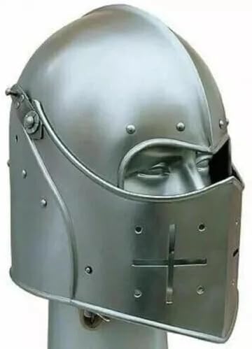 18 Gauge Medieval Knight Tournament Close Armor Helmet Replica | Handcrafted Metal, Cross Visor Design, SCA Tournament Use, Unisex Adult Size, Historical Replica