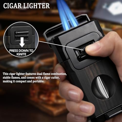 Encendedor para cigarros recargable con cortador y soporte negro miniatura 2