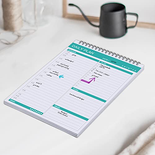 Daily Planner - To Do Notepad,Schedule Organizer With 52 Undated 6.5" X 9.8" Tear-Off Sheets, Spiral Daily Planning Pad With Hourly Schedule, To Do List,Water Intake Tracker, Meals And Notes ( Green ) #TOP5