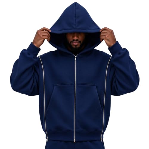 Waffle Zip Up Hoodie Men Interchangeable Zipups Oversized Y2k Sweatshirt - image 1
