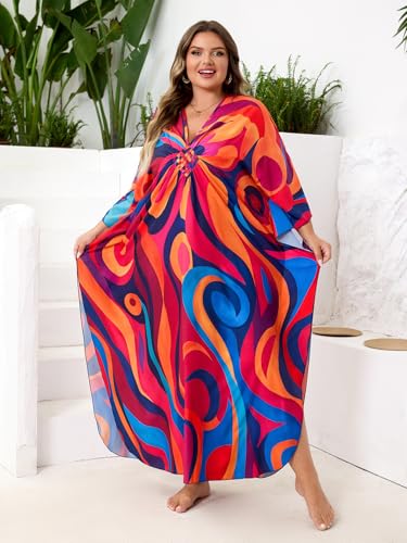 Image of Kaftan Dress for Women - Plus Size Caftan Maxi Beach Dress Moo Moos Loungewear, Swimsuit Cover Up for Beach, Pool or Vacation