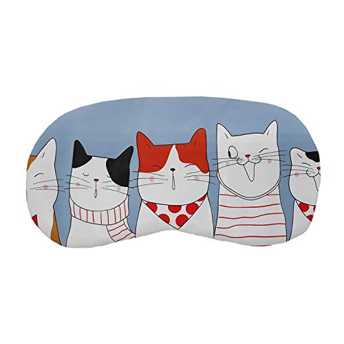 Image of Jenna Cotton Print Cute Sleeping Eye Shade Mask Cover For Insomnia, Meditation, Puffy Eyes And Dark Circles (5Kitty Blue)