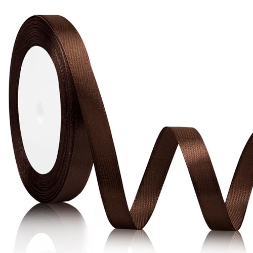 Fita de cetim castanha 10 mm x 22 m para presente e decoração - laço de cetim para Halloween e casamento