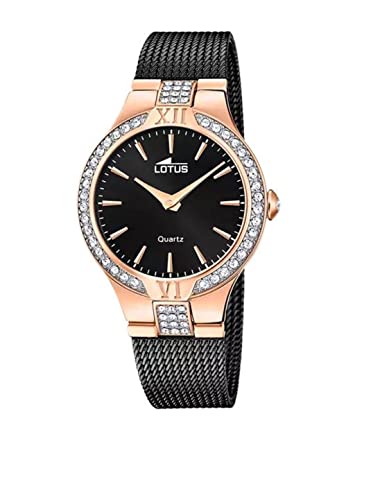 Montre femme Lotus quartz noir étanche 5 ATM avec verre minéral résistant