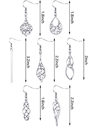 7 Pairs Celtic Knot Earrings Boho Fashion Drop Dangle Earrings for Women Knot Silver Teardrop Hoop Vintage Statement Jewelry (Elegant)2