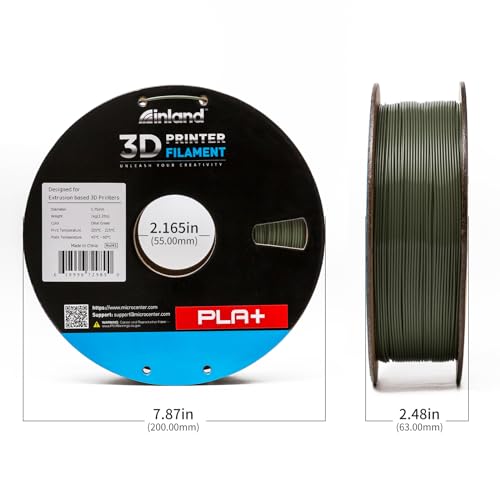 Image of INLAND Micro Center PLA+ 3D Printing Filament 1.75mm - PLA Pro Dimensional Accuracy + /- 0.03 mm - 1kg Cardboard Spool (2.2 lbs) (1 Pack Olive Green, 1.75mm)