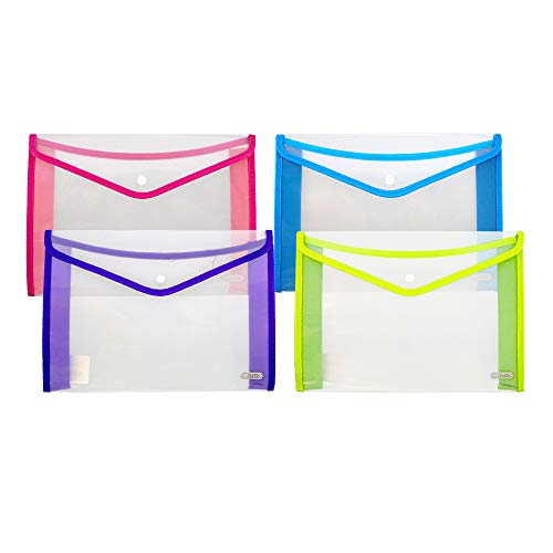 BAZIC Products Plastic File Folder, Letter Size File Folders V-Flap, Home Office School Supplies, Portable Paper Organizer for Receipts Bills Documents, 4-Pack