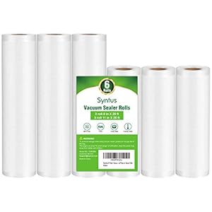 Syntus Vacuum Sealer Bags, 6 Pack 3 Rolls 11″ x 20′ and 3 Rolls 8″ x 20′ Commercial Grade Bag Rolls, Food Vac Bags for Storage, Meal Prep or Sous Vide