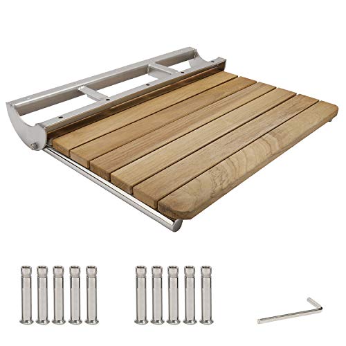 HYDDNice 22"x16" Wall Mounted Teak Folding Shower Seat Bench Bathroom Stool Solid Wood Fold Down & 316 Stainless Steel Accessories