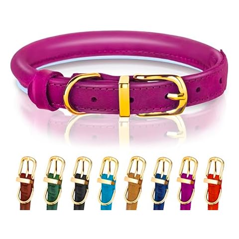 OOPSDOGGY Reflective Rolled Leather Dog Collar for Small Medium Large Dogs Puppy, 8 Colors, 7 Sizes (XXL, 20"-24", Pink) Cover